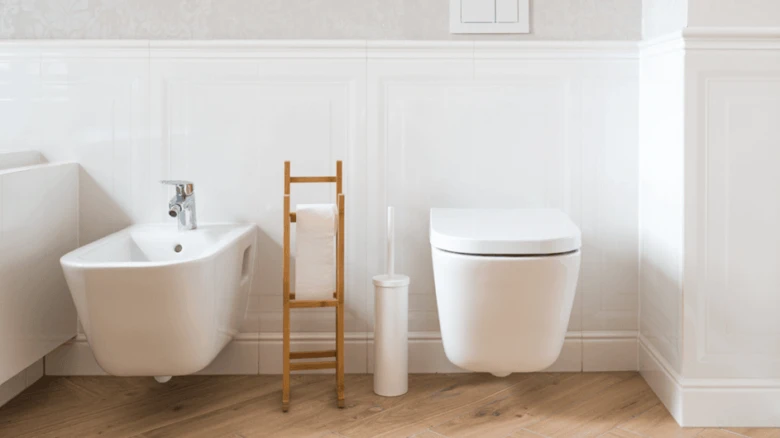 Bathroom with bidet and toilet