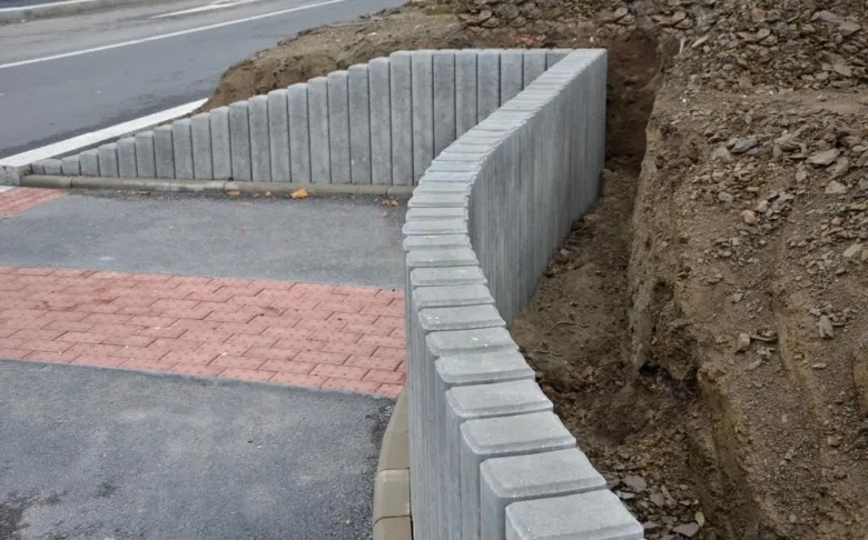 Křivá svahová tvárnice ze železobetonu pro stabilizaci terénu.