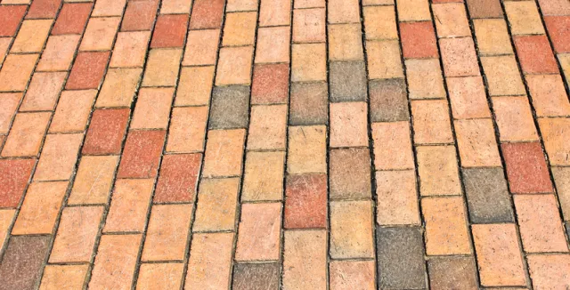Základní záběr na barevnou zámkovou dlažbu.
