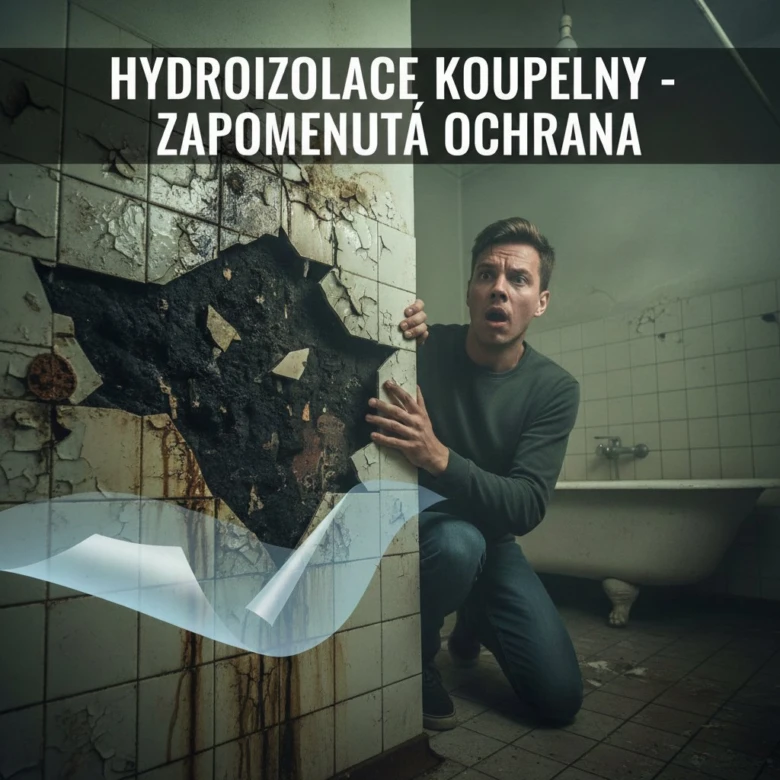 Muž kontroluje vlhkostní poškození v koupelně kvůli hydroizolaci.