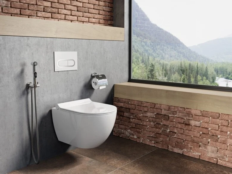 Zdi montovaný toaletní bidet s ruční sprškou v koupelně