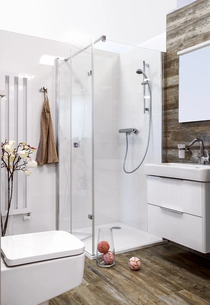 Modern bathroom shower and bathtub area