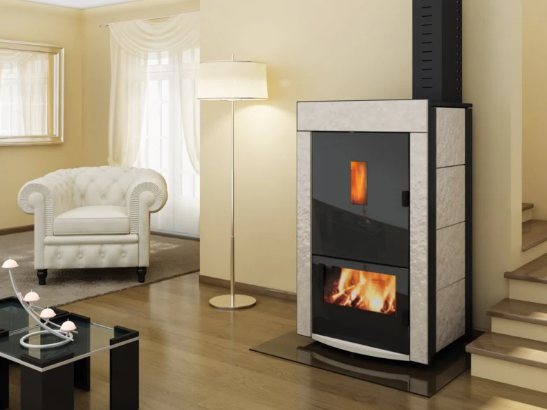 Modern wood-burning stove in living room