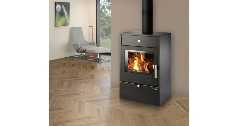 Wood-burning stove in room
