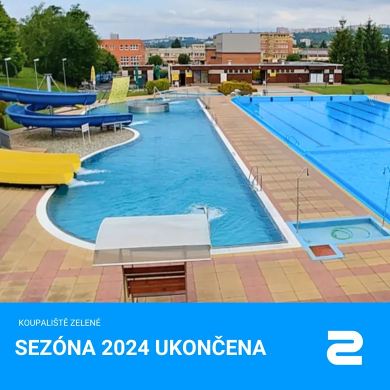 Venkovní bazén Koupaliště Zelené s vodními skluzavkami v sezóně