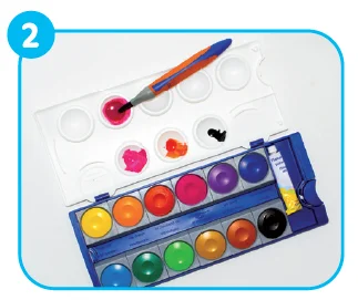 Paleta s vodovými barvami včetně různých odstínů červené.