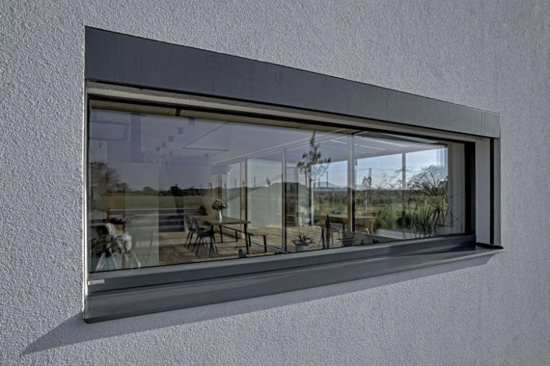 Modern window frame with sliding glass panel