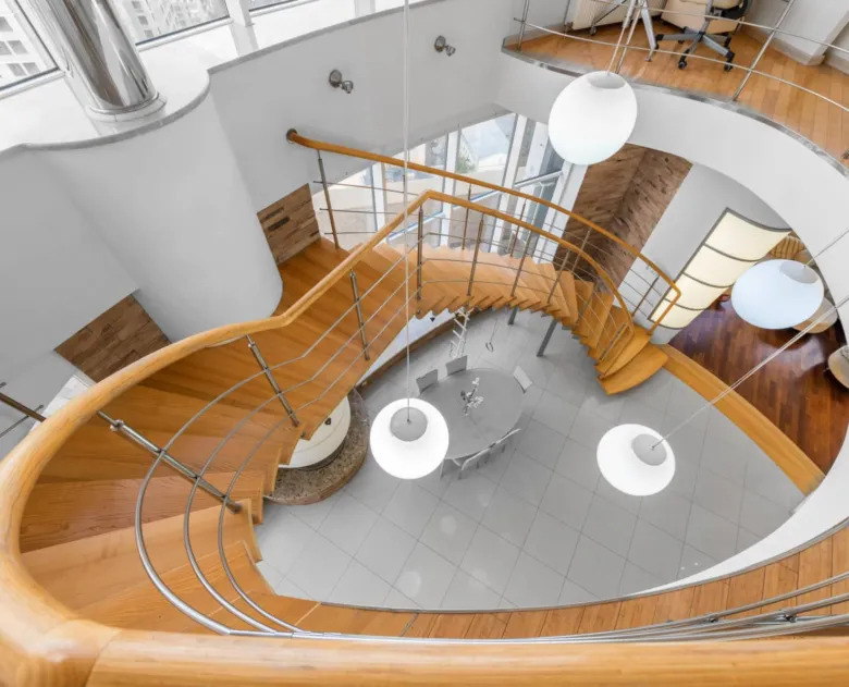 Wooden spiral staircase interior