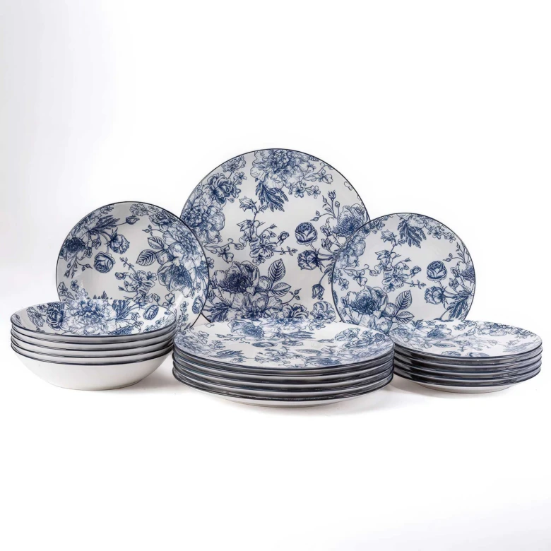 Modrý květinový porcelán pro kuchyňské nádobí do domácnosti.
